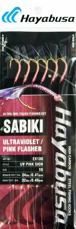 Baracuda Fishing Tackle Hayabusa UV Pink Skin Sabiki 6 Hook Size 16 Sea Fishing